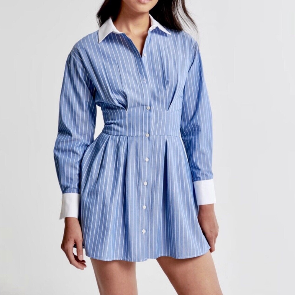 Abercrombie blue pin stripe long sleeve shirt dress